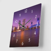 Jacksonville Florida Skyline at Night Quadratische Wanduhr (Winkel)
