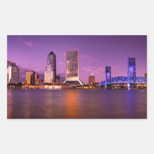 Jacksonville Florida Skyline bei Nacht Rechteckiger Aufkleber (Vorderseite)