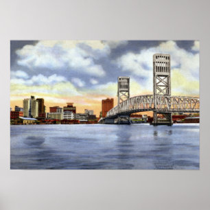 Jacksonville Florida Skyline Main Street Bridge Poster