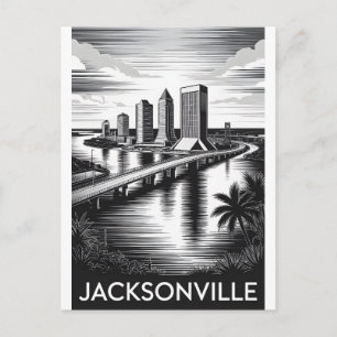 Jacksonville Florida Skyline Schwarz Weiß Holzschn Feiertagspostkarte