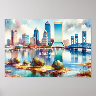 Jacksonville Florida Travel Places Aquarell Poster