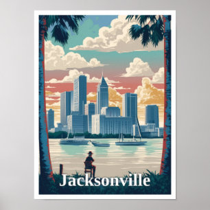 Jacksonville Florida Vintage Travel Illustration Poster