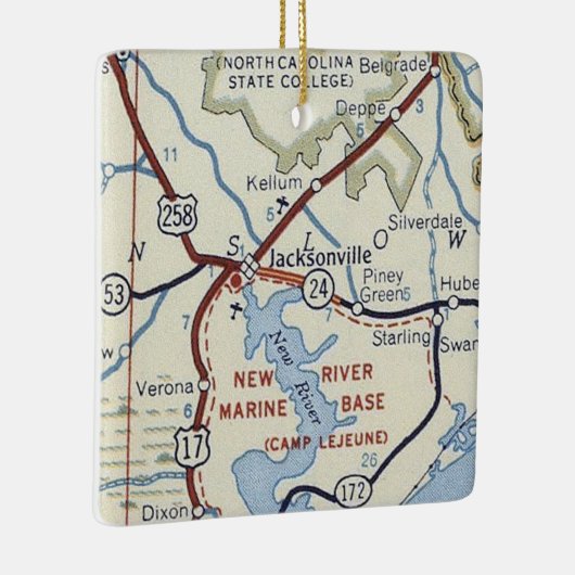 Jacksonville NC Vintage Karte Keramikornament (Rechts)