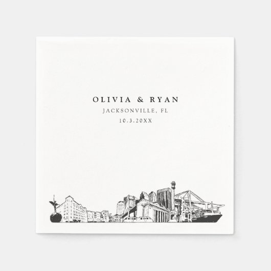 Jacksonville Skyline Wedding Paper Cocktail Napkin Serviette (Vorderseite)