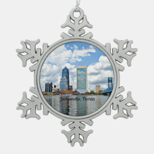 Jacksonville, Stadtbild Florida Schneeflocken Zinn-Ornament