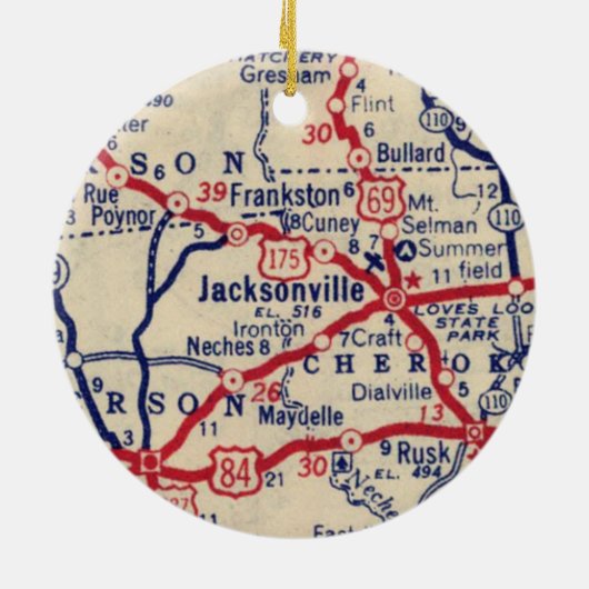 Jacksonville TX Vintage Karte Keramik Ornament (Hinten)