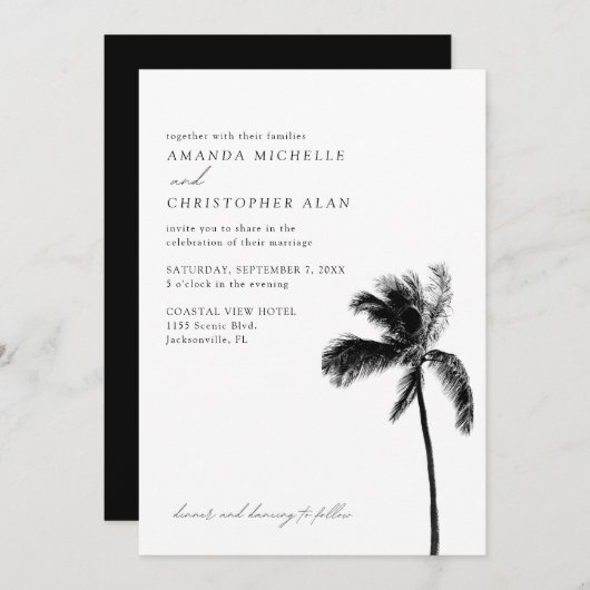 Jacksonville Wedding Florida Black & White Elegant Einladung (Vorne/Hinten)
