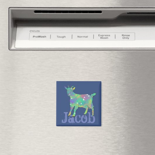 Jacob Add Name Colourful Sparkle Goat Animal Art Magnet (In Situ (Geschirrspüler))