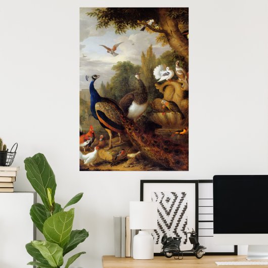 Jacob Bogdani Peacock Peahen Parrots Canary Poster (Heimbüro)
