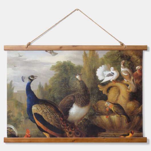 Jacob Bogdani Peacock Peahen Parrots Canary Wandteppich Mit Holzrahmen (Vorne)