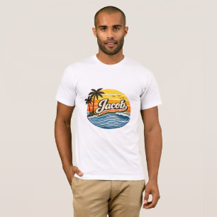 Jacob Retro Sonnenuntergang Namensdesign T-Shirt