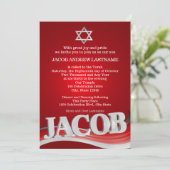 Jacob Steel Wave Red Bar Mitzvah Einladung (Stehend Vorderseite)
