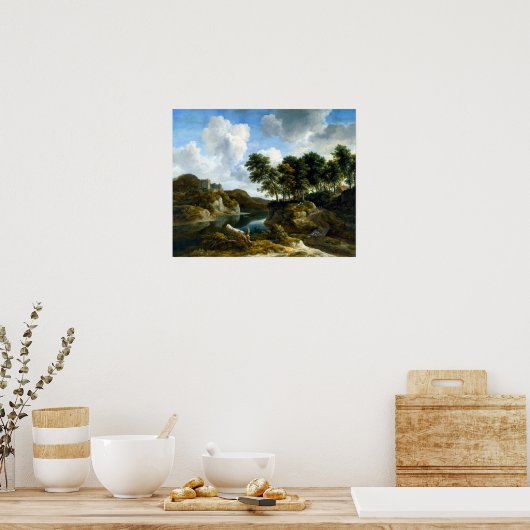 Jacob van Ruisdael River Landschaft mit Burg Poster (Küche)