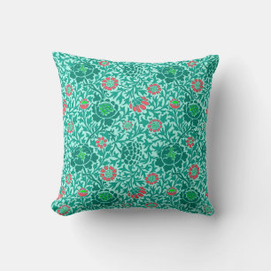 Jacobäischer Blumenstil, Türkis, Aqua und Koralle Kissen
