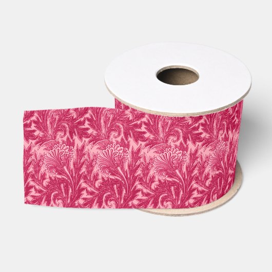 Jacobean-Blumen-Damask, Fuchsienrot und Hellrosa Ripsband (Spule)