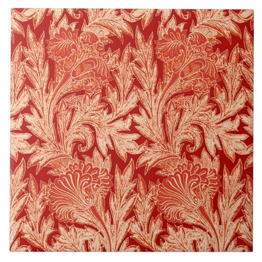 Jacobean Blumen-Damaskus, Mandarin und Hellorange Fliese (Vorderseite)