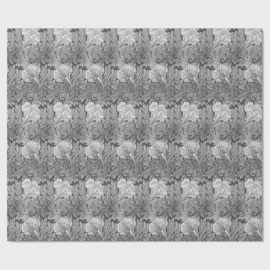 Jacobean Blumen-Damast, grau/Grau und Weiß Geschenkpapier (Flach)