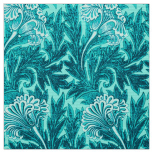 Jacobean Blumen-Damast, Türkis und aquamarines Stoff
