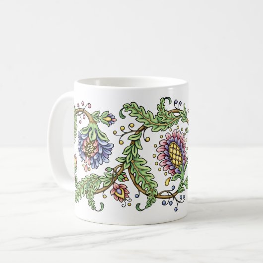 Jacobean Blumenzeichnende FederTasse Kaffeetasse (Vorderseite Links)