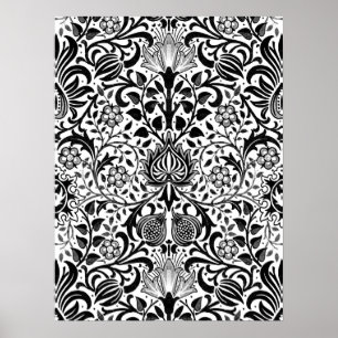 Jacobean Floral Damask, Black, White and Gray  Pos Poster