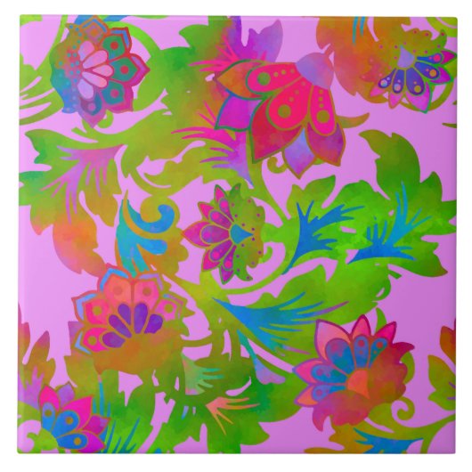 Jacobean Floral Twist Rouge Fliese (Vorderseite)