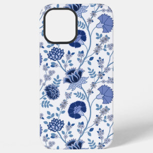 Jacobeanisches großes Blumenmuster Blau auf Weiß iPhone 12 Pro Max Hülle