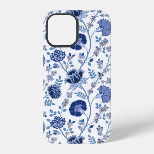 Jacobeanisches großes Blumenmuster Blau auf Weiß iPhone 12 Hülle