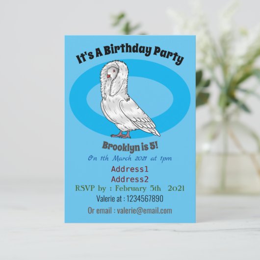 Jacobin-Taube-Cartoon Einladung (Stehend Vorderseite)