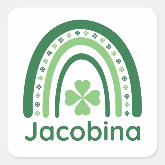 Jacobina Name Clover Boho Rainbow Quadratischer Aufkleber (Vorderseite)