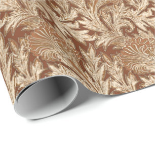 Jacobitischer Blumendamast, Taupe-Beige und Creme Geschenkpapier