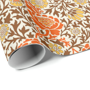 Jacobitisches Blumen-Wallpaper, Orange, Braun und Geschenkpapier