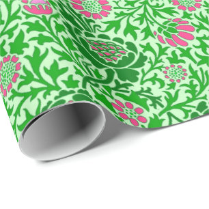 Jacobitisches Blumenwallpaper, Smaragd- und Limett Geschenkpapier