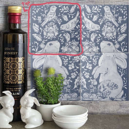 Jacobobobohne Kaninchenvögel Denim Blue White Top Fliese