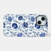 Jacobobobohnenfloral Big Pattern Blues auf Weiß iPhone 15 Hülle (Rückseite (Horizontal))