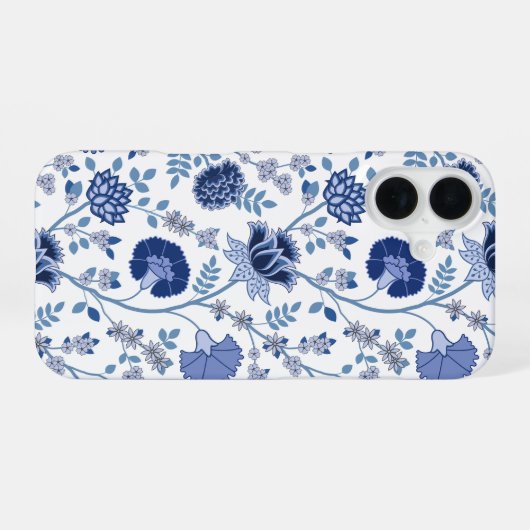 Jacobobobohnenfloral Big Pattern Blues auf Weiß iPhone 16 Hülle (Rückseite (Horizontal))