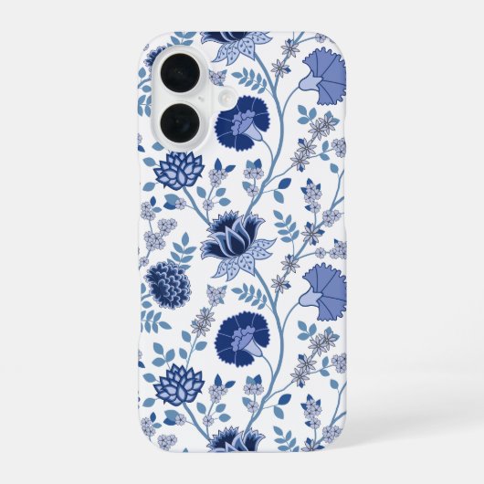 Jacobobobohnenfloral Big Pattern Blues auf Weiß iPhone 16 Hülle (Rückseite)