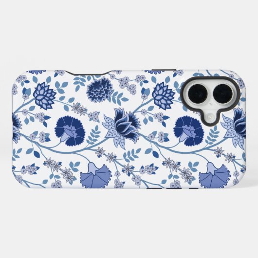 Jacobobobohnenfloral Big Pattern Blues auf Weiß iPhone Hülle (Rückseite (Horizontal))