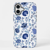 Jacobobobohnenfloral Big Pattern Blues auf Weiß iPhone Hülle (Rückseite)