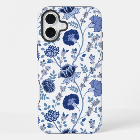 Jacobobobohnenfloral Big Pattern Blues auf Weiß iPhone Hülle (Rückseite)