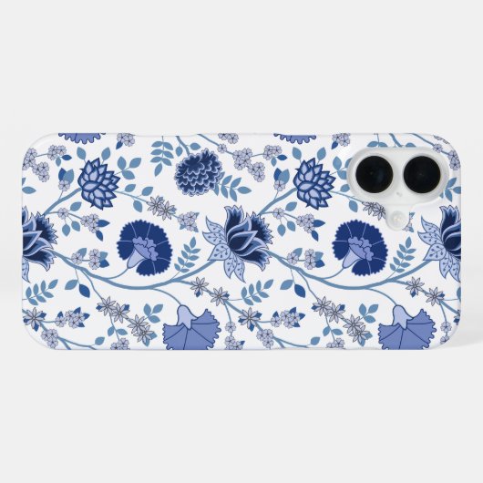Jacobobobohnenfloral Big Pattern Blues auf Weiß iPhone Hülle (Rückseite (Horizontal))