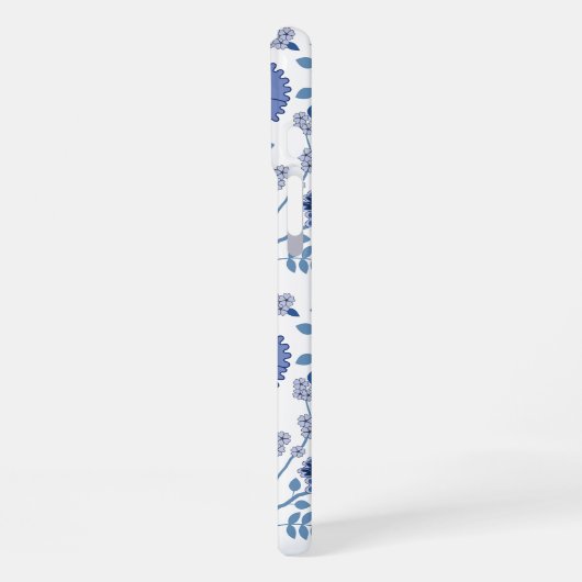 Jacobobobohnenfloral Big Pattern Blues auf Weiß iPhone Hülle (Linke Seite)