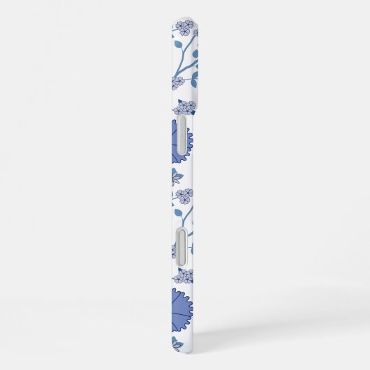 Jacobobobohnenfloral Big Pattern Blues auf Weiß iPhone Hülle (Rechte Seite)