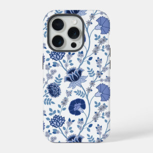 Jacobobobohnenfloral Big Pattern Blues auf Weiß iPhone 15 Pro Hülle