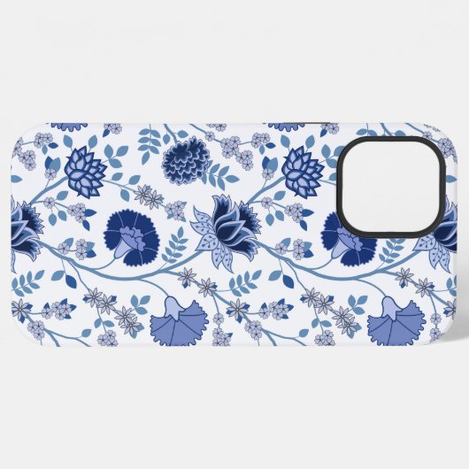 Jacobobobohnenfloral Big Pattern Blues auf Weiß iPhone Hülle (Rückseite (Horizontal))