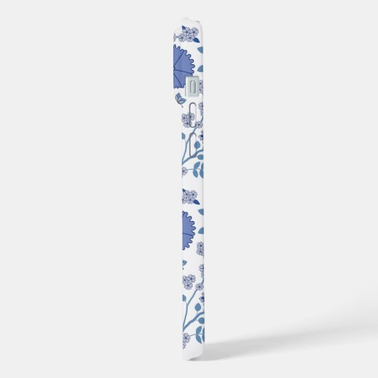 Jacobobobohnenfloral Big Pattern Blues auf Weiß iPhone Hülle (Linke Seite)