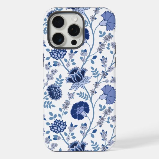 Jacobobobohnenfloral Big Pattern Blues auf Weiß iPhone Hülle (Rückseite)