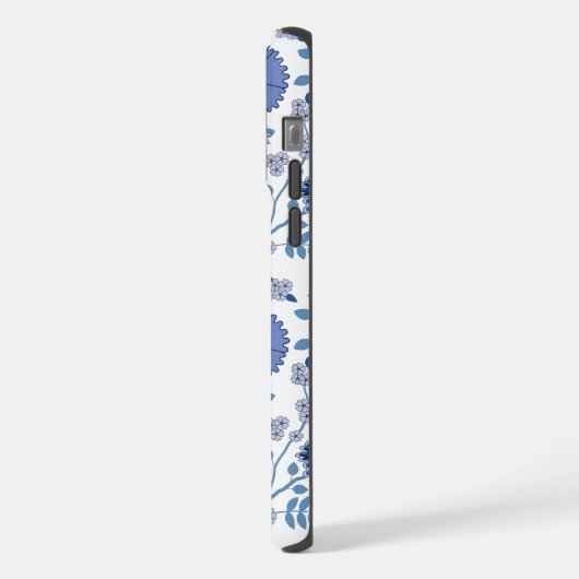 Jacobobobohnenfloral Big Pattern Blues auf Weiß iPhone Hülle (Linke Seite)