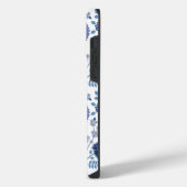 Jacobobobohnenfloral Big Pattern Blues auf Weiß iPhone Hülle (Linke Seite)