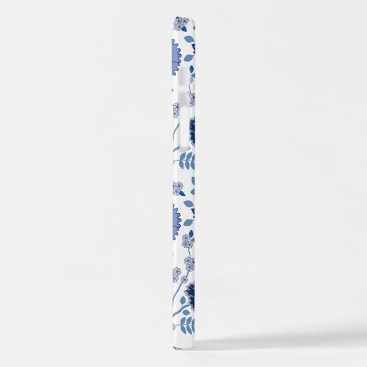 Jacobobobohnenfloral Big Pattern Blues auf Weiß iPhone Hülle (Linke Seite)
