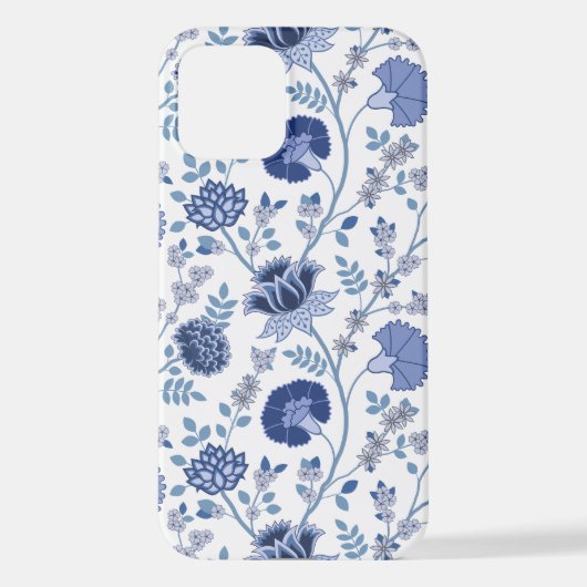 Jacobobobohnenfloral Big Pattern Blues auf Weiß iPhone Hülle (Rückseite)